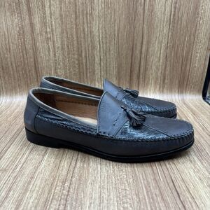 ET Wright Gray Leather & Lizard Slip On Tassel Loafer Shoes Men’s Size 12 EEE